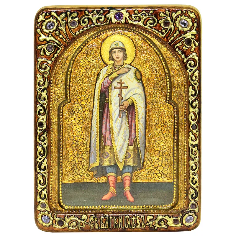 Живописная икона Святой благоверный князь Глеб на кипарисе