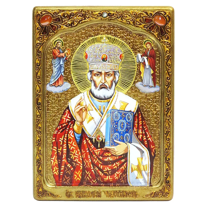 Живописная икона Святитель Николай чудотворец на кипарисе