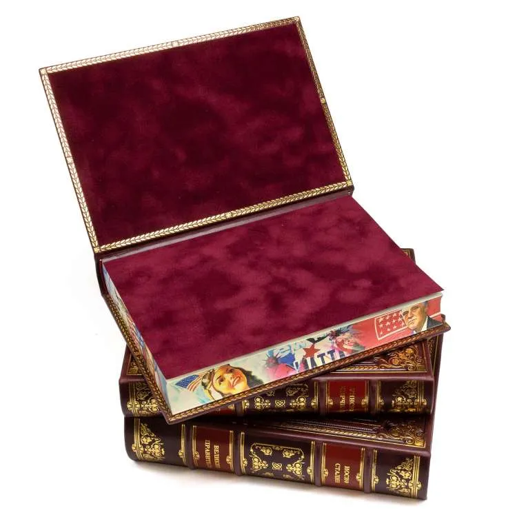 Подарочный трехтомник в коже "Сталин, Рузвельт,Черчилль"