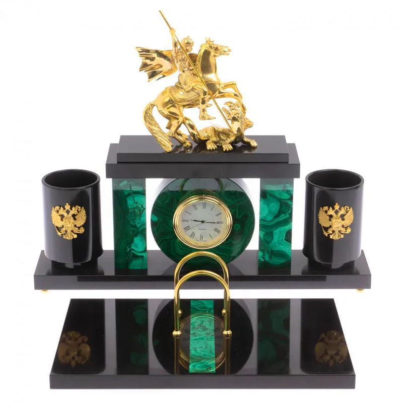 Настольный набор из малахита "Георгий Победоносец"