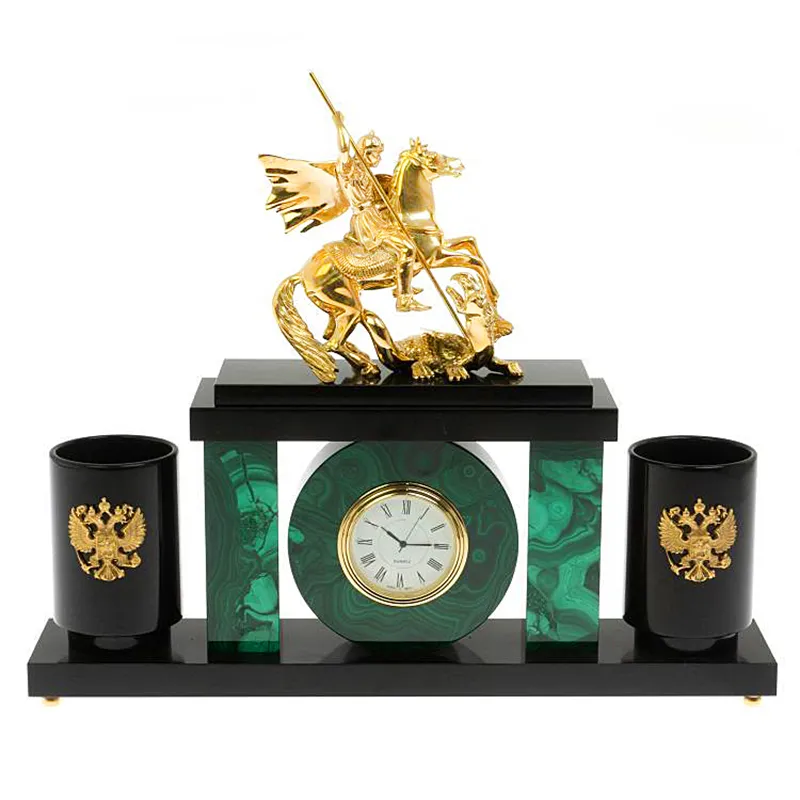 Настольный набор из малахита "Георгий Победоносец"