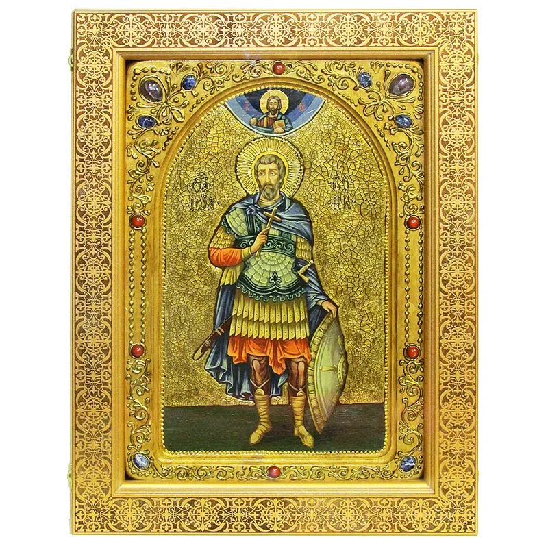 Икона живописная "Святой мученик Иоанн Воин" на кипарисе