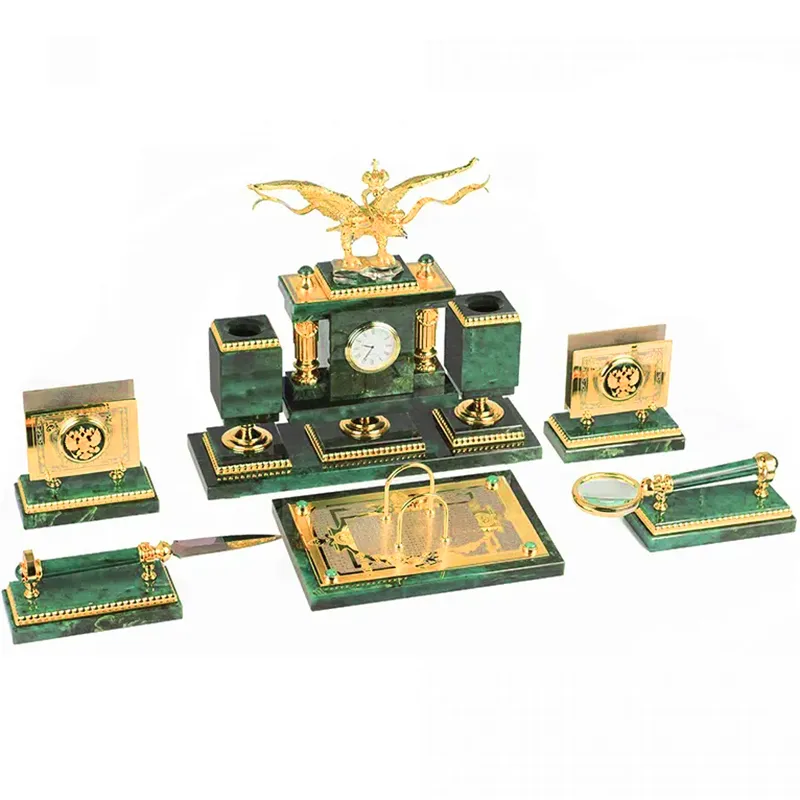 Настольный письменный набор из нефрита "Двуглавый орел" Златоуст