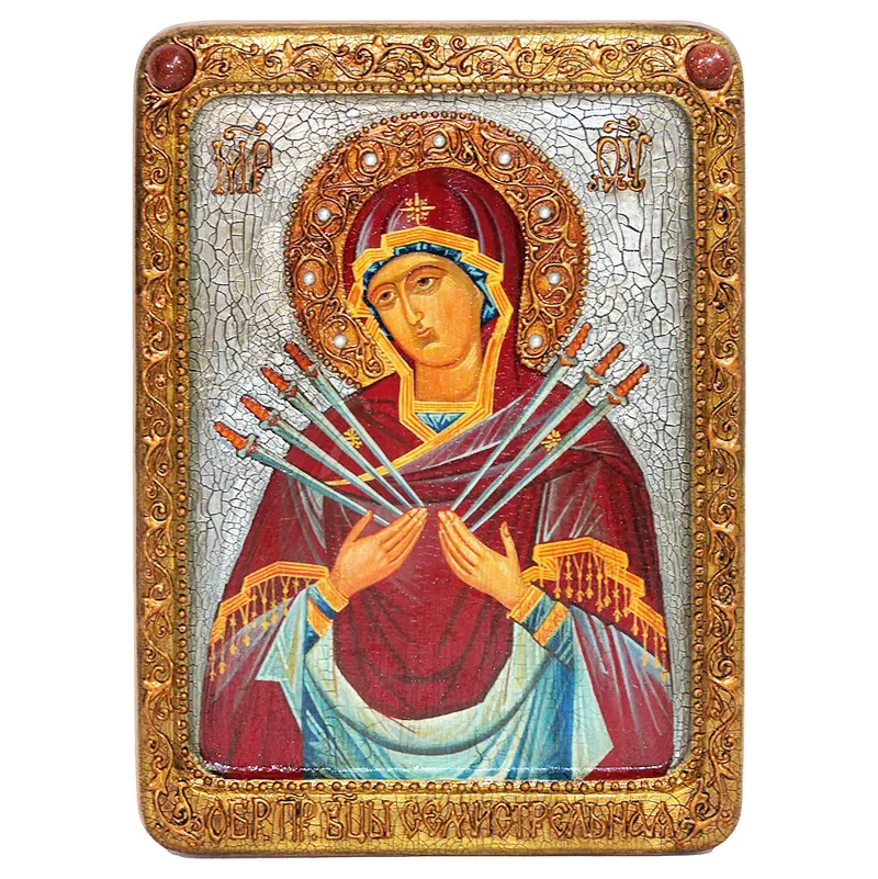 Живописная икона Образ Божией Матери Семистрельная