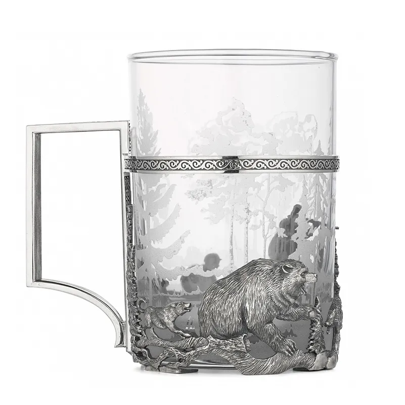 Серебряный подстаканник "Охота"