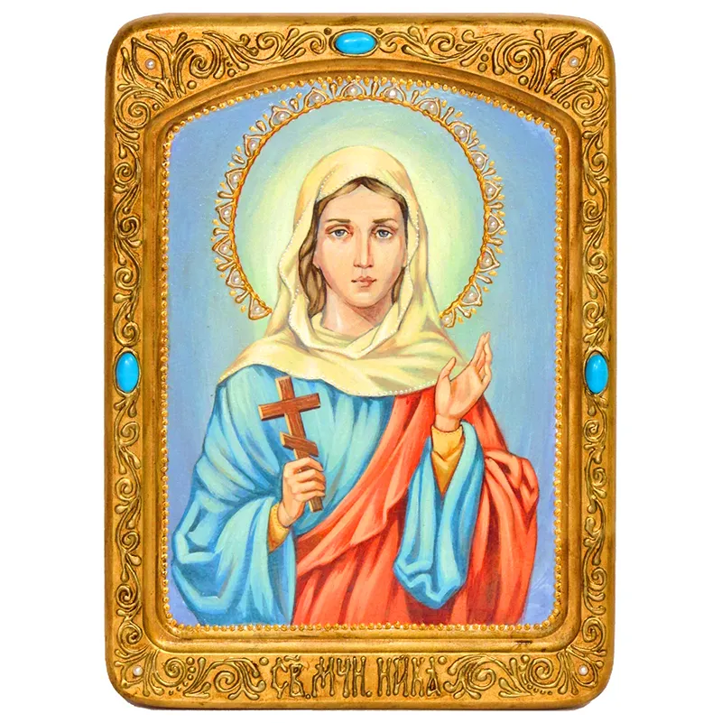 Живописная икона Святая мученица Ника Коринфская на кипарисе