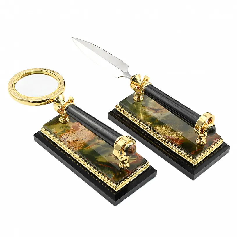 Настольный письменный набор из яшмы "Георгий победоносец" Златоуст