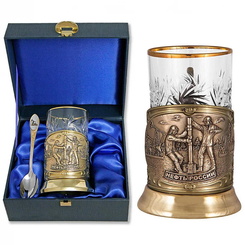 Подстаканник с ложкой "Нефть"