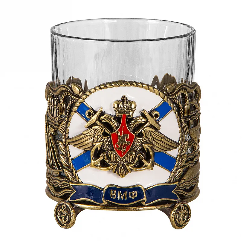Бокал для виски "ВМФ" с камнями в деревянном футляре