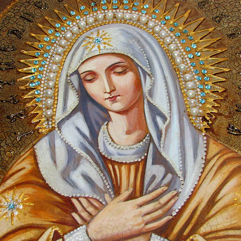 Живописная икона Божией Матери Умиление Серафимо-Дивеевская на кипарисе