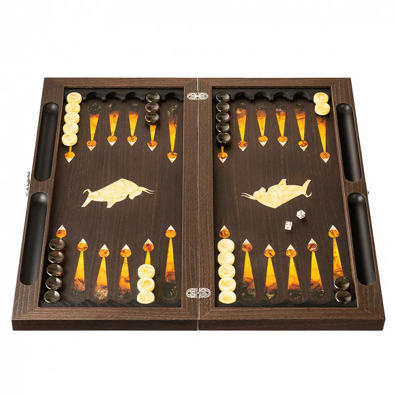 Нарды из янтаря и мореного дуба "Бык"