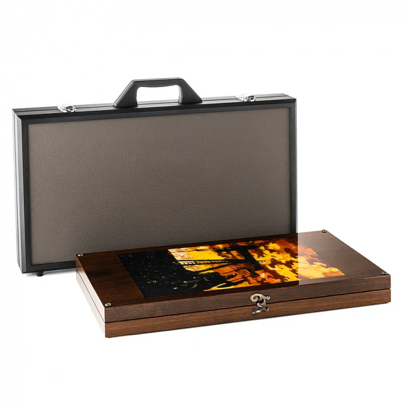 Нарды из мореного дуба и янтаря "Нефть"