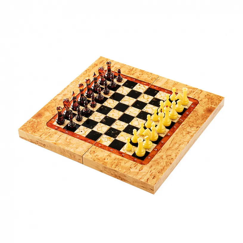 Шахматы из янтаря и карельской березы "Мини"