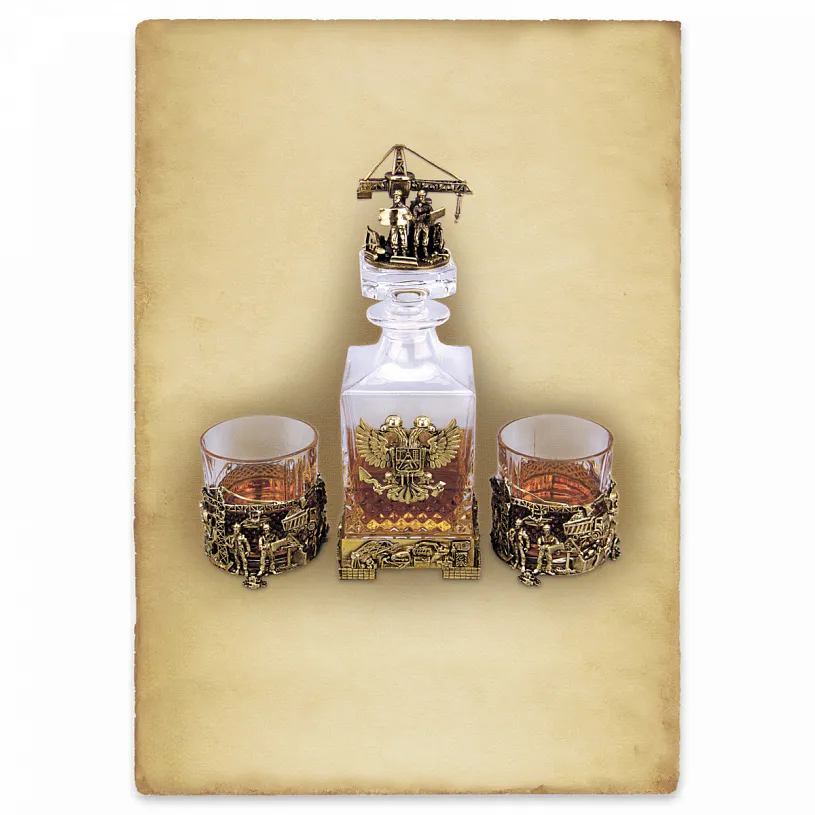 Набор для алкоголя из 2-ух бокалов и штофа "Строители"