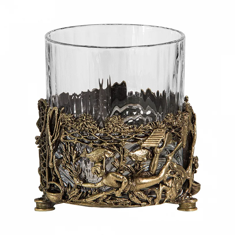 Бокал для виски "Рыбалка" с камнями в деревянном футляре