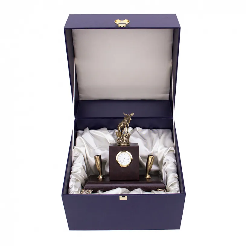 Держатель для письменных принадлежностей с часами "Лось"