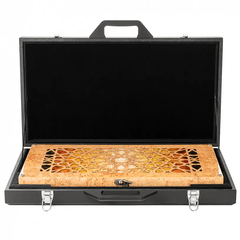 Нарды из карельской березы и янтаря "Солнце Арабии"