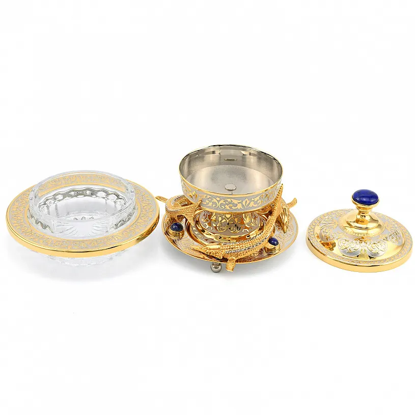 Икорница украшенная "Стерлядки" лазурит, Златоуст