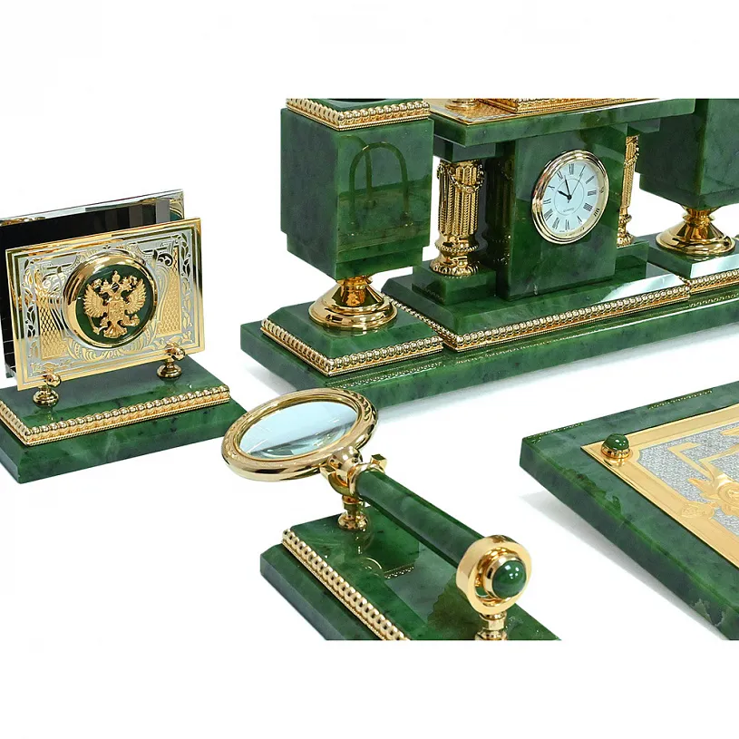 Настольный письменный набор из нефрита "Двуглавый орел" Златоуст