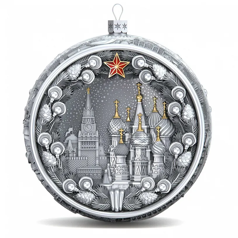 Серебряный елочный шар "Москва"