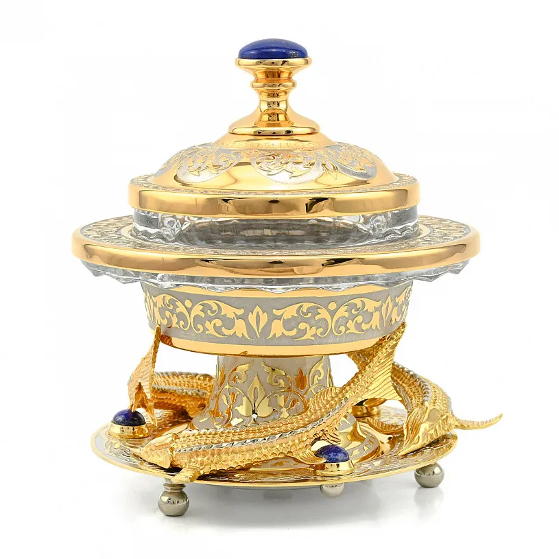 Икорница украшенная "Стерлядки" лазурит, Златоуст