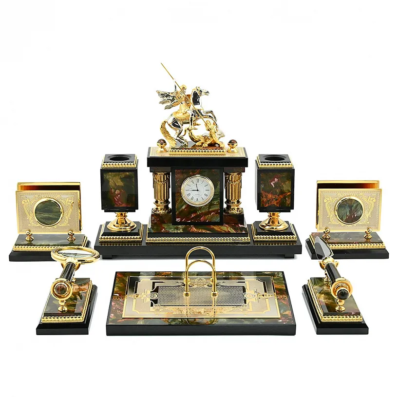 Настольный письменный набор из яшмы "Георгий победоносец" Златоуст