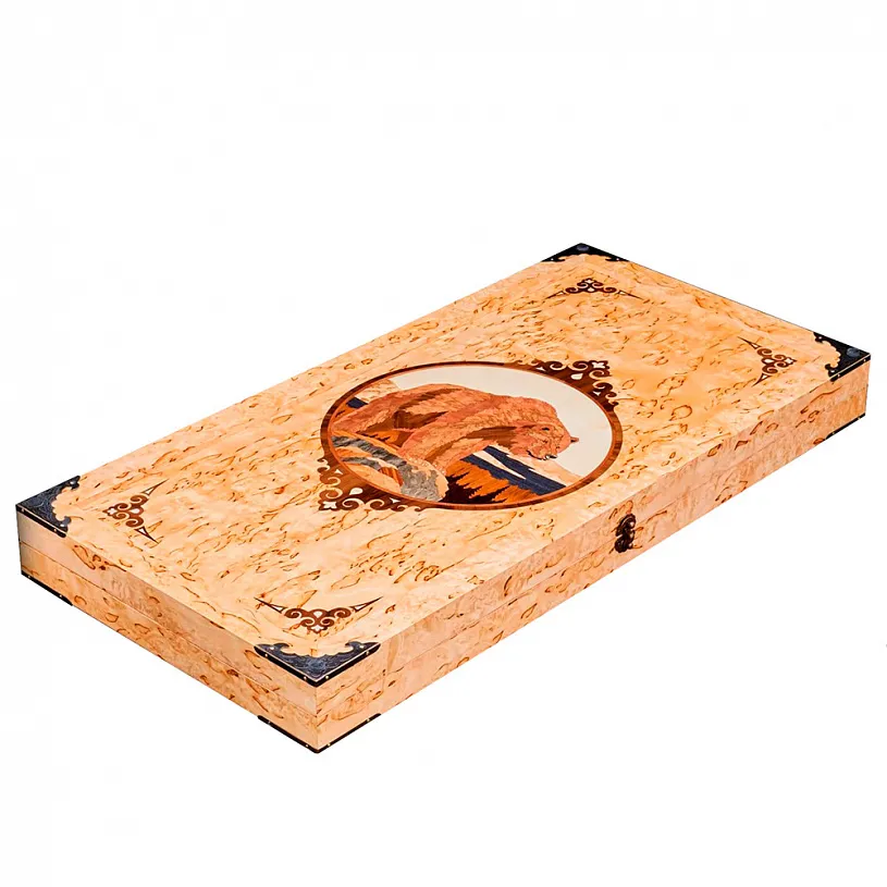 Нарды подарочные из карельской березы "Медведь"