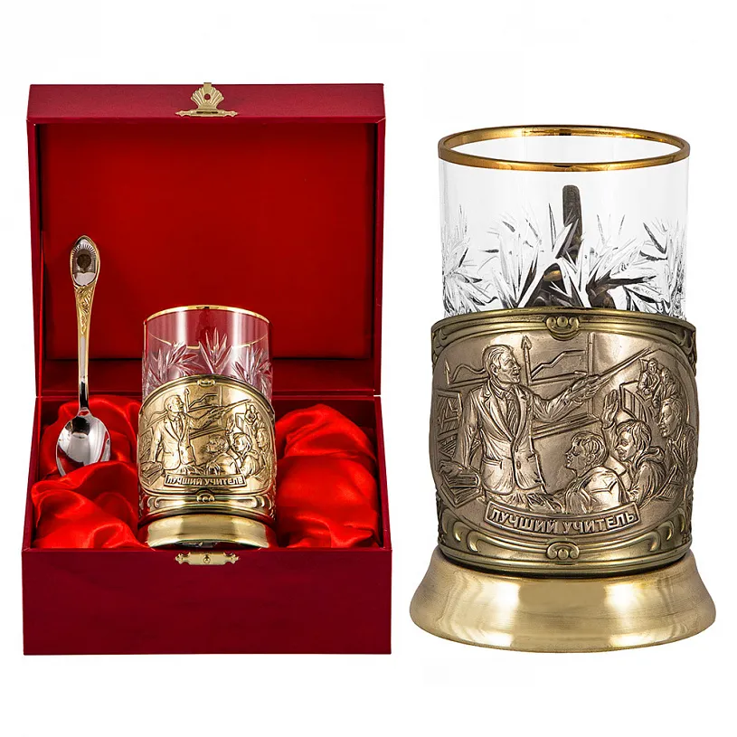 Подстаканник с ложкой "Лучший учитель" мужчина