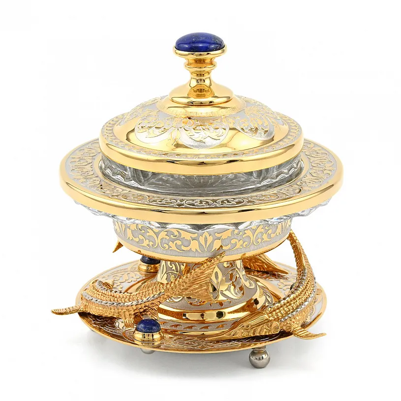 Икорница украшенная "Стерлядки" лазурит, Златоуст