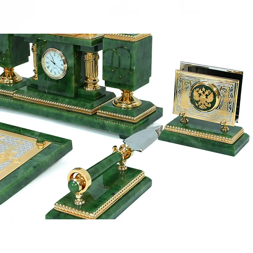 Настольный письменный набор из нефрита "Двуглавый орел" Златоуст