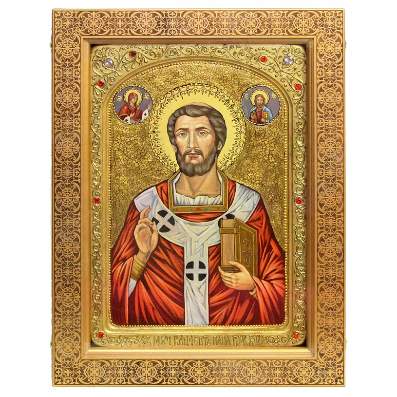 Живописная икона Священномученик Климент, папа Римский в березовом киоте