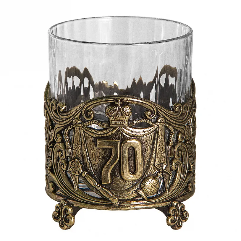 Бокал для виски "Юбилей, 70 лет" с камнями в деревянном футляре