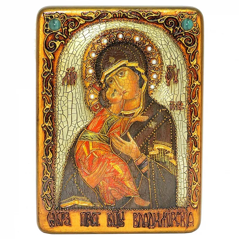 Подарочная икона "Владимирская икона Божией Матери" на мореном дубе