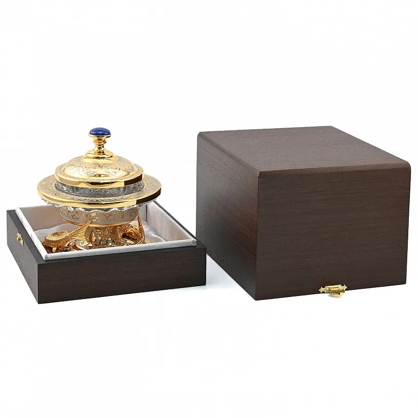 Икорница украшенная "Стерлядки" лазурит, Златоуст