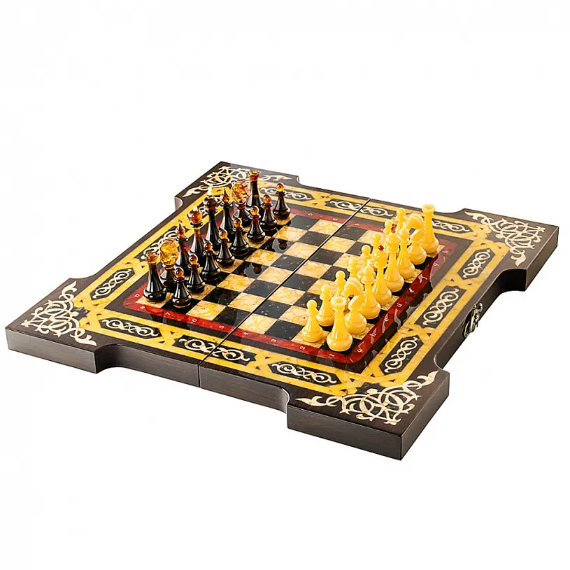Шахматы из мореного дуба и янтаря "Арабские"