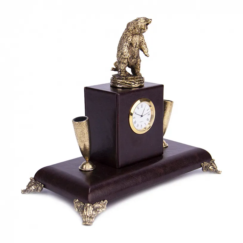 Держатель для письменных принадлежностей с часами "Медведь"