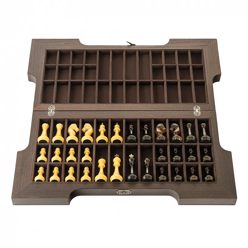 Шахматы из мореного дуба и янтаря "Арабские"