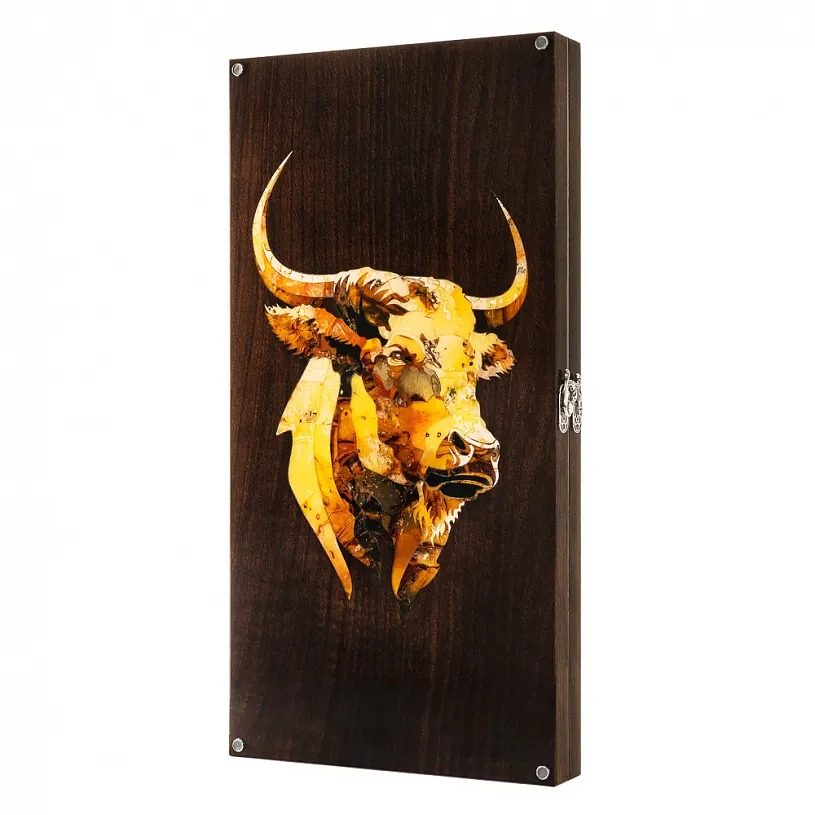 Нарды из янтаря и мореного дуба "Бык"