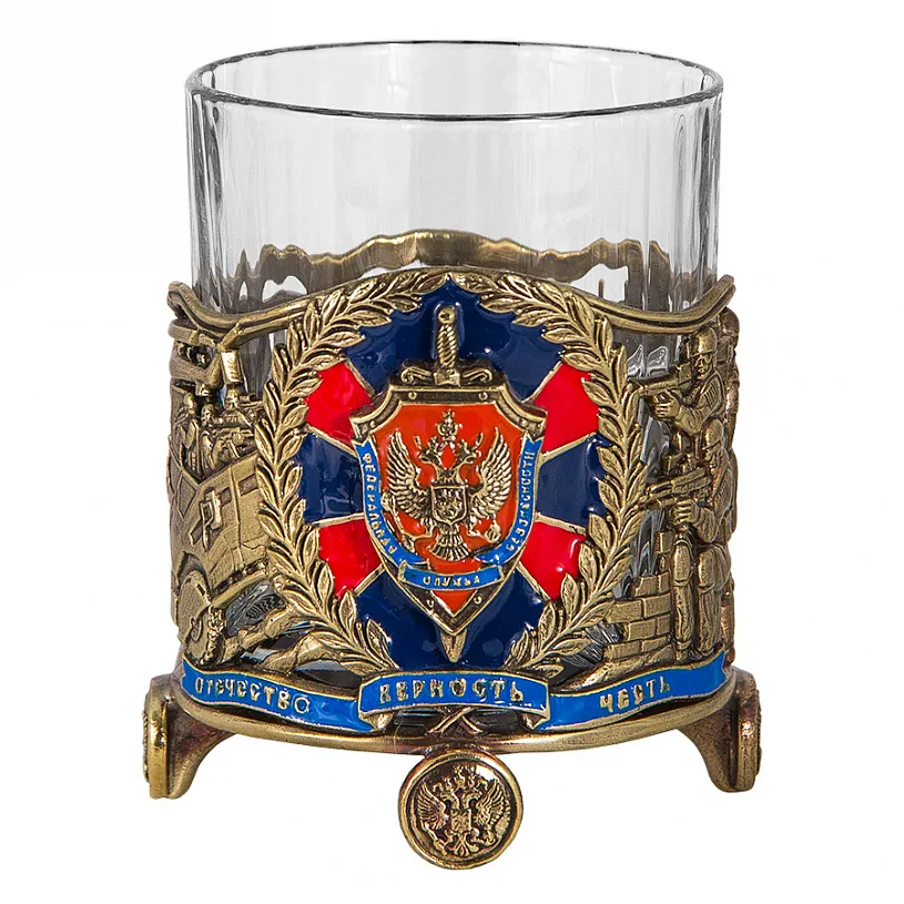 Бокал для виски "ФСБ" с камнями в деревянном футляре