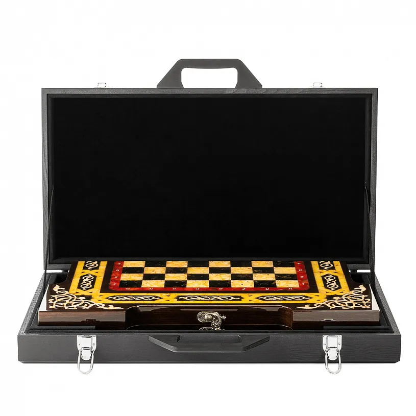 Шахматы из мореного дуба и янтаря "Арабские"