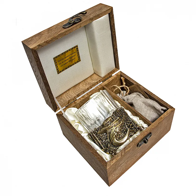 Бокал для виски "Рыбалка" с камнями в деревянном футляре