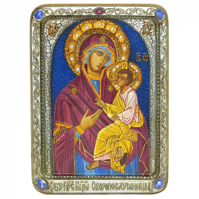 Живописная икона Божией матери Скоропослушница на кипарисе
