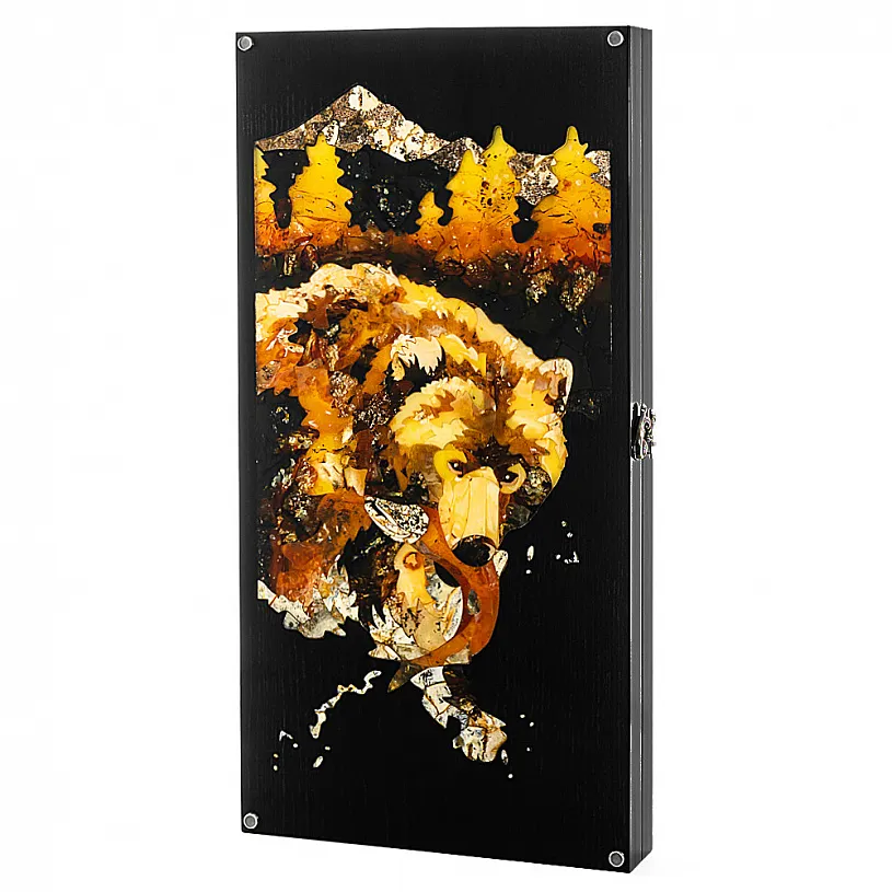 Нарды из янтаря "Медведь на охоте"