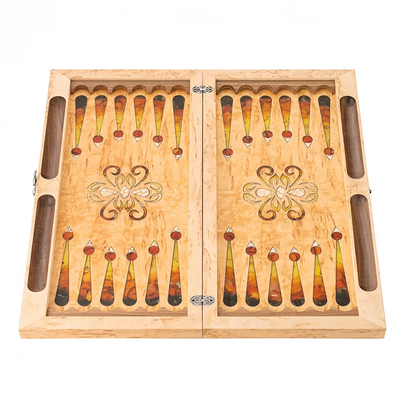 Нарды из карельской березы и янтаря "Сказки Востока"