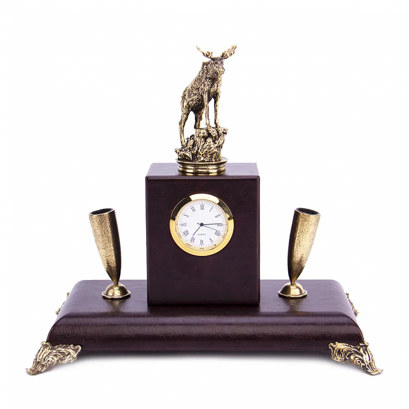 Держатель для письменных принадлежностей с часами "Лось"