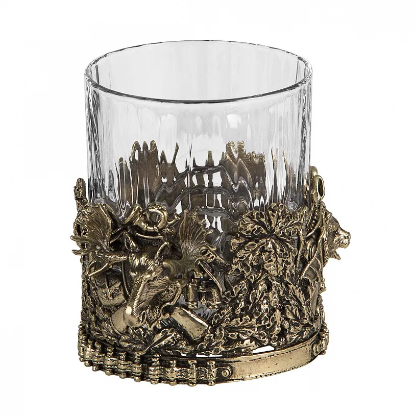 Бокал для виски "Охота" с камнями в деревянном футляре