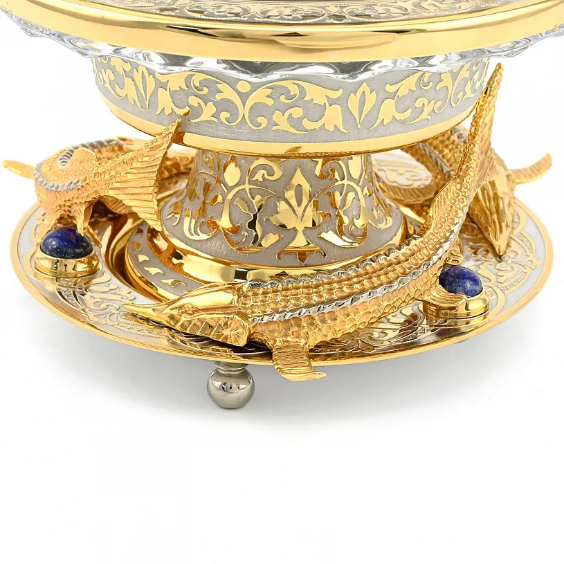 Икорница украшенная "Стерлядки" лазурит, Златоуст