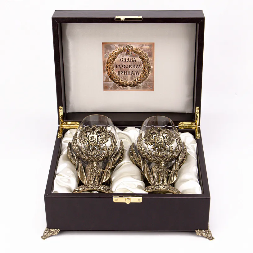 Набор из 2 бокалов для коньяка "Русские войны" в подарочном футляре