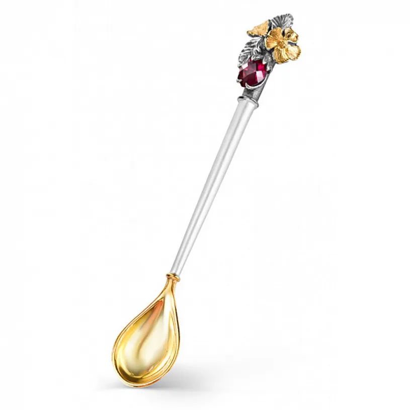 Набор серебряных армудов с ложками «Земляника» на 6 персон