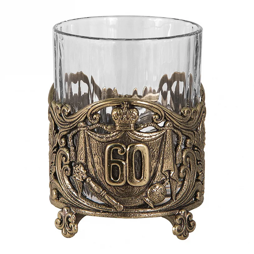 Бокал для виски "Юбилей, 60 лет" с камнями в деревянном футляре